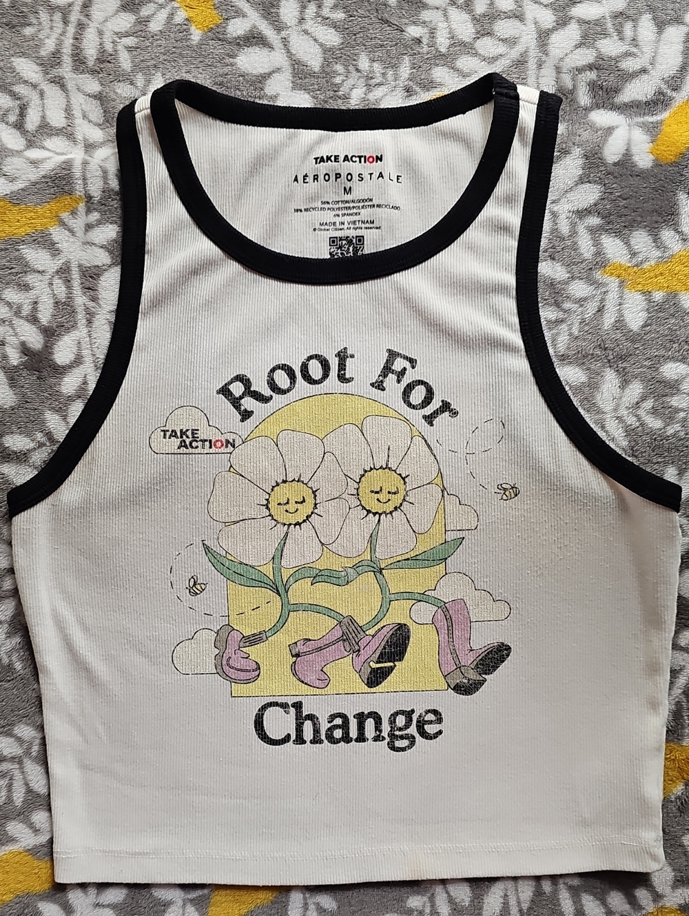 Aéropostale Global Citizen Root For Change Ringer Crop Tank Whimsical Floral Med